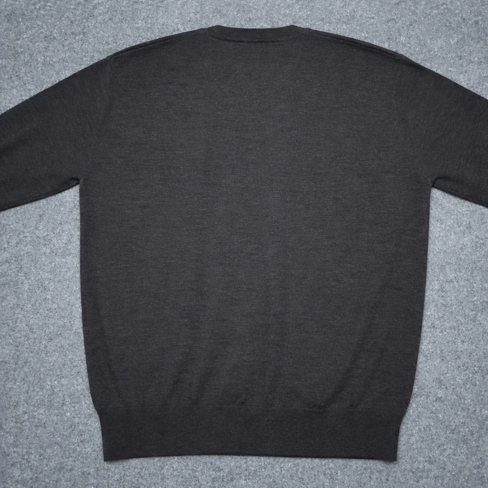 Vintage ORVIS 100% Merino Wool V-Neck Men's Large Charcoal Gray Pullover Sweater